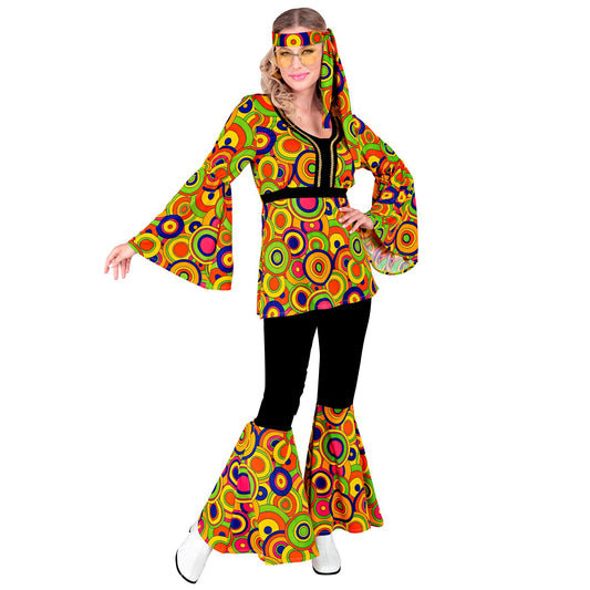 "THE 70s GROOVY STYLE - yellow circles" (Oberteil, Hose, Stirnband) – Vorderansicht