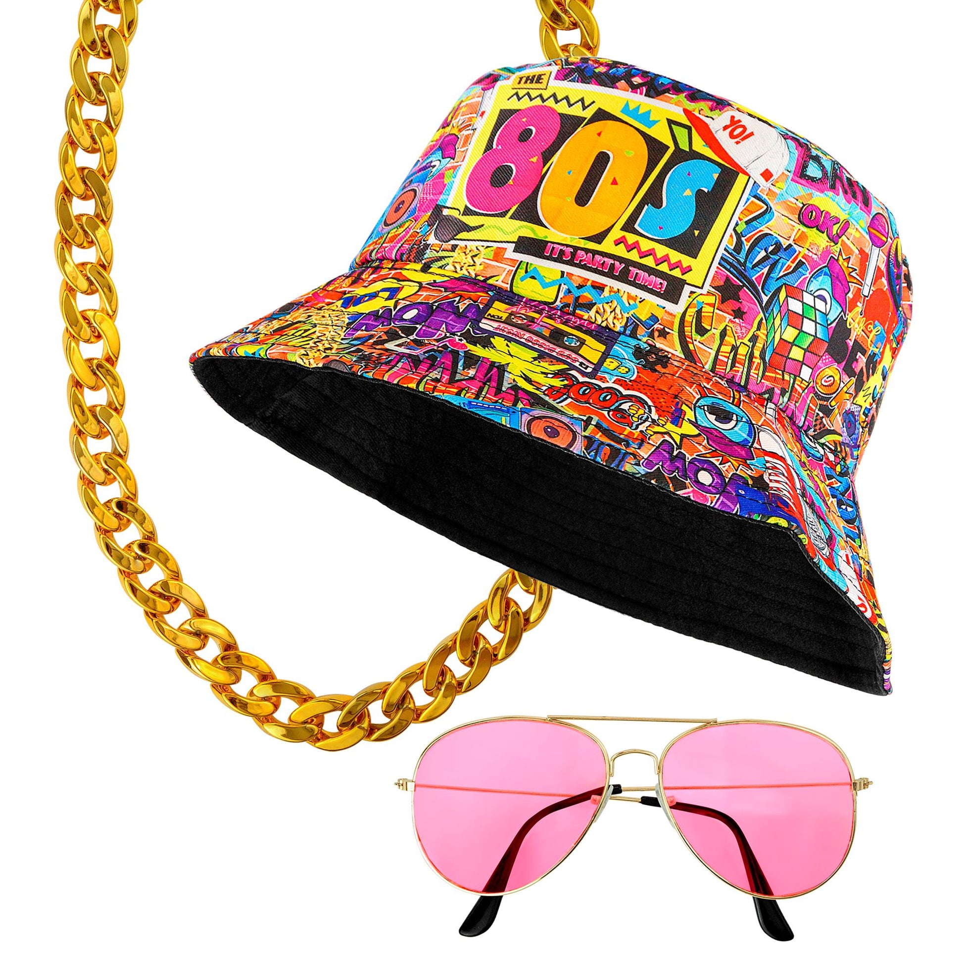 "THE 90s HIP HOP FASHION - Graffiti" (Anglerhut, Brille, Kette, Ring) – Vorderansicht