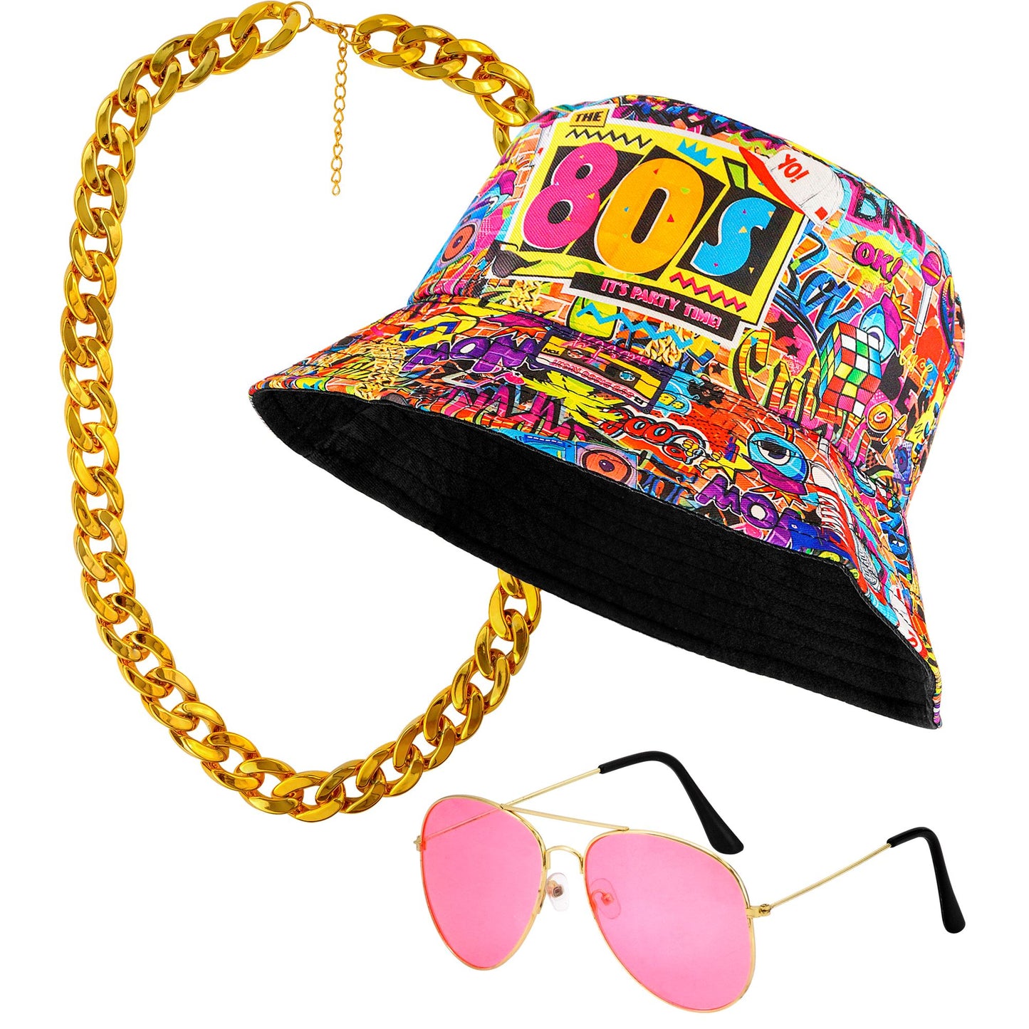 "THE 90s HIP HOP FASHION - Graffiti" (Anglerhut, Brille, Kette, Ring) – Detailansicht