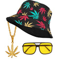 "THE 90s HIP HOP FASHION - Marihuana" (Anglerhut, Brille, Kette, Ring) – Vorderansicht