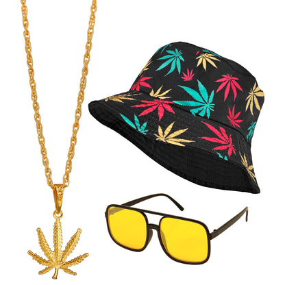 "THE 90s HIP HOP FASHION - Marihuana" (Anglerhut, Brille, Kette, Ring) – Detailansicht