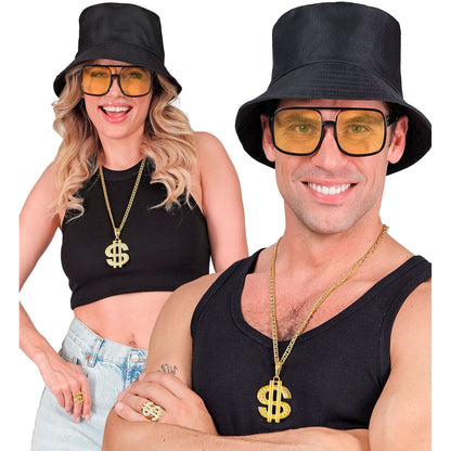 "THE 90s HIP HOP FASHION - schwarz" (Anglerhut, Brille, Kette, Ring) – Ansicht 4