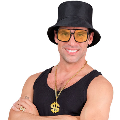 "THE 90s HIP HOP FASHION - schwarz" (Anglerhut, Brille, Kette, Ring) – Ansicht 6