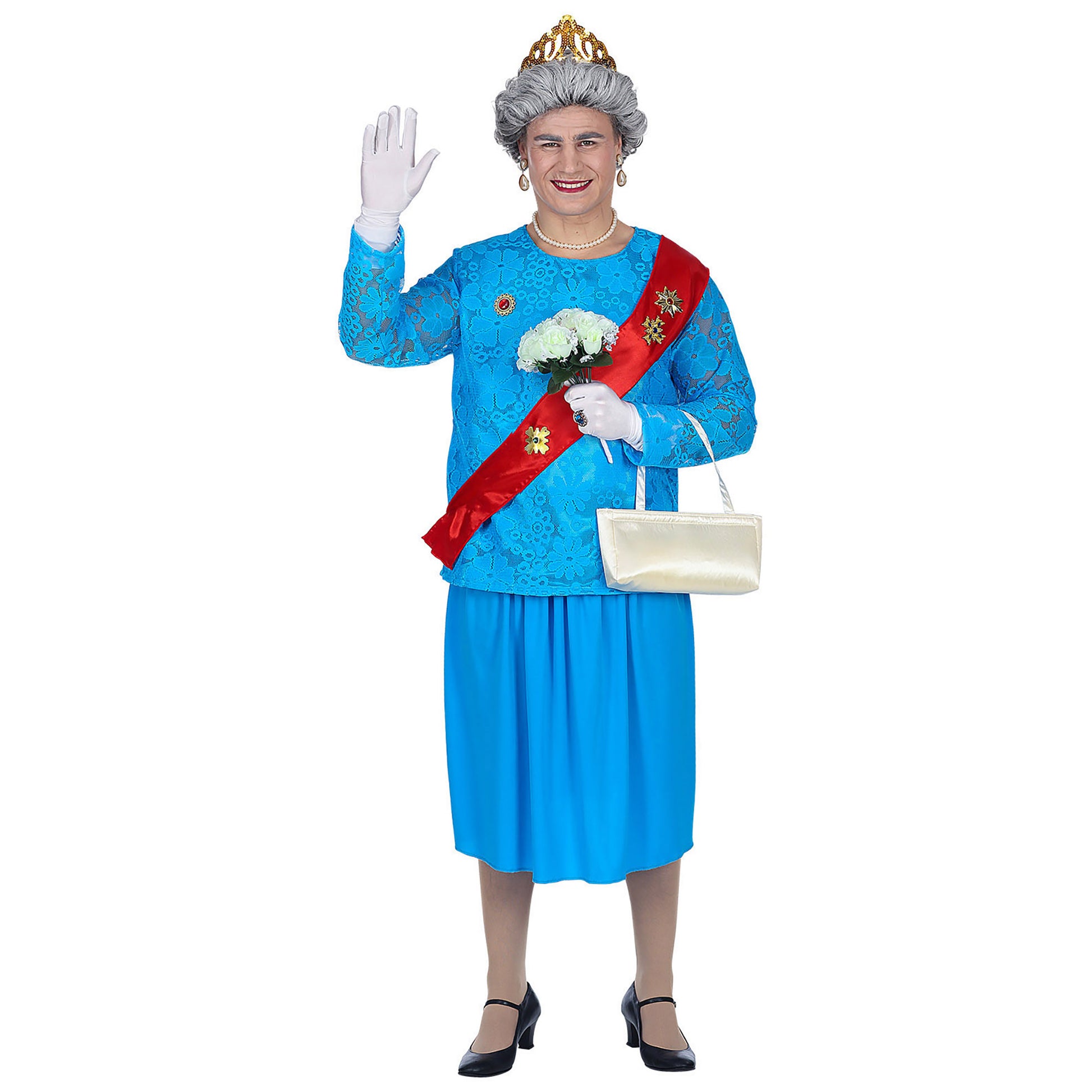 "THE QUEEN" (Bluse, Rock, Schärpe, Handschuhe, Krone, Handtasche) – Detailansicht