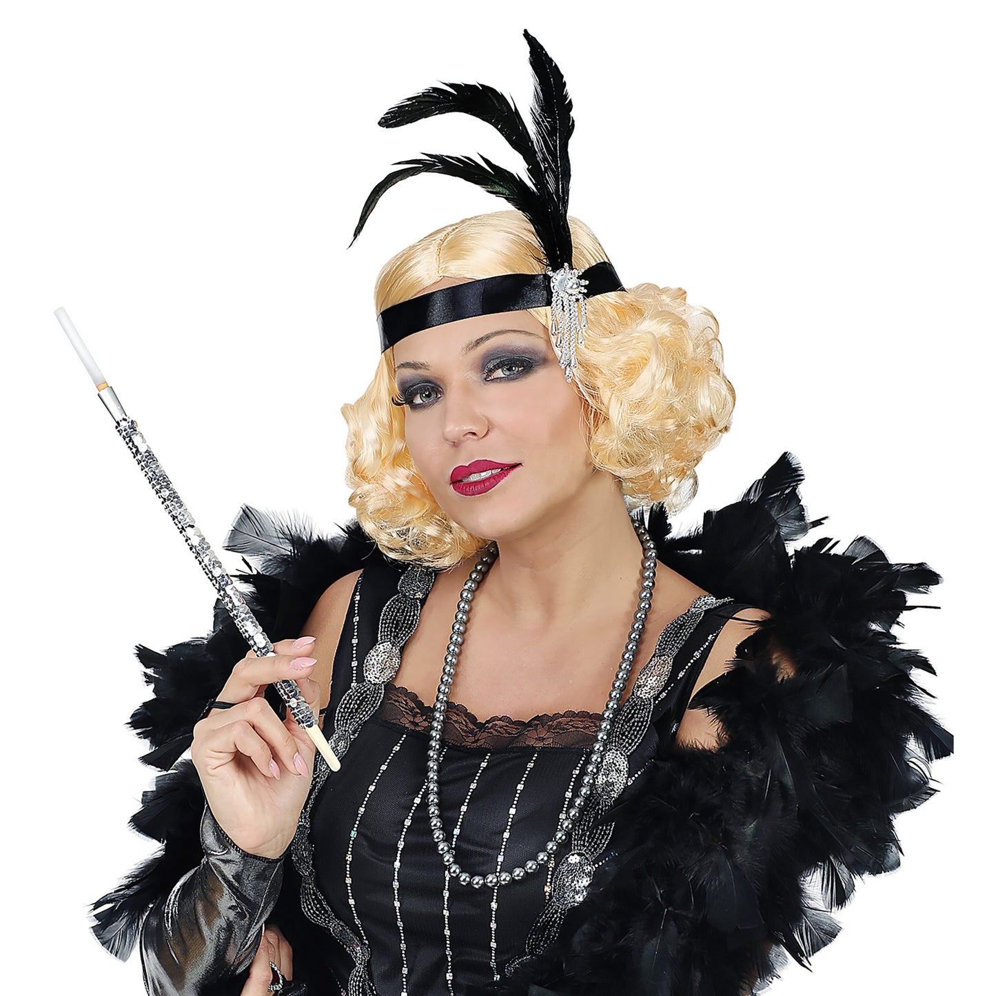 "THE ROARING 20s CHARLESTON PERÜCKE & STIRNBAND MIT FEDERN" in Box – Ansicht 4