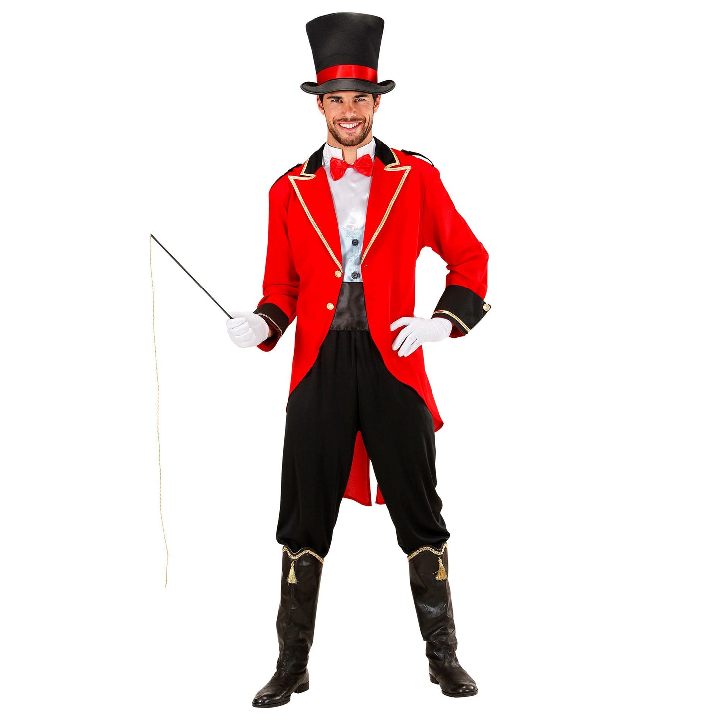 "TIERBÄNDIGER" (Jacke, Weste mit Hemd und Fliege, Hose, Hut, Peitsche) – Vorderansicht
