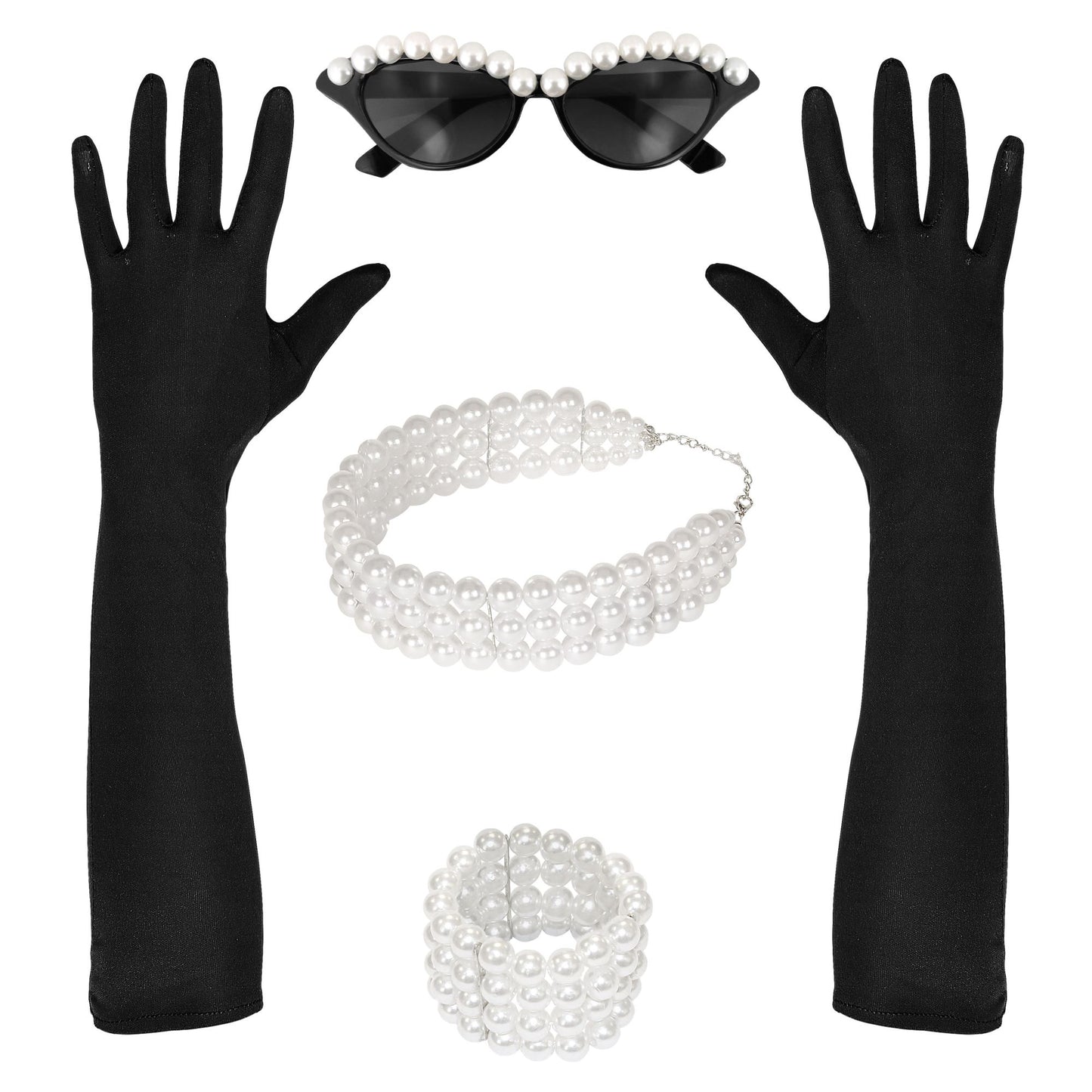 "TIFFANY SET" (Brille, Handschuhe, Halskette, Armband) – Vorderansicht