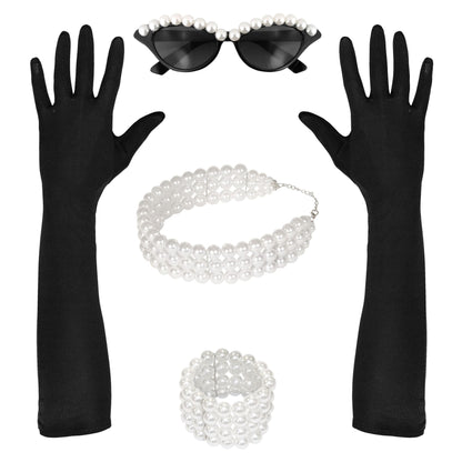 "TIFFANY SET" (Brille, Handschuhe, Halskette, Armband) – Vorderansicht