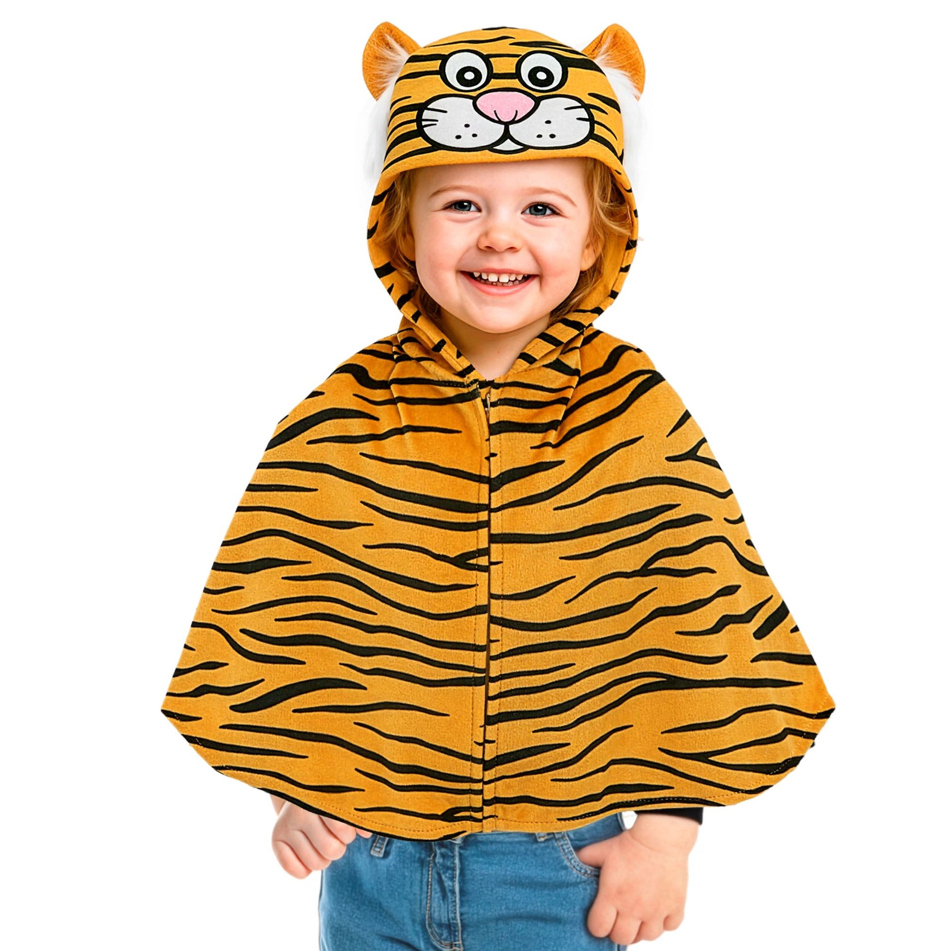 "TIGER AUS PLÜSCH" (Poncho mit Kapuze) – Vorderansicht