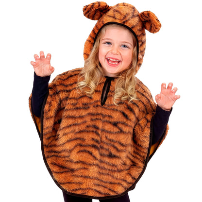 "TIGER AUS PLÜSCH" (Poncho mit Kapuze) – Detailansicht