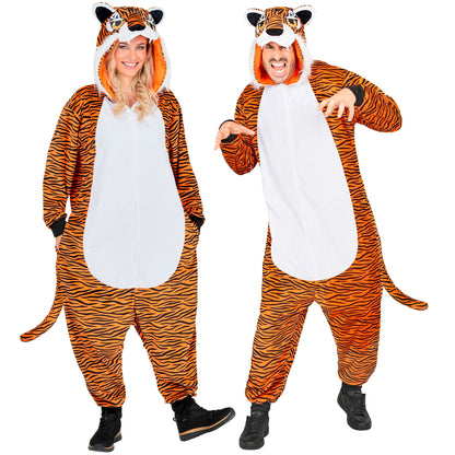 Widmann Plüsch Tiger Kostüm Overall Onesie mit Kapuze Ansicht – Produktansicht