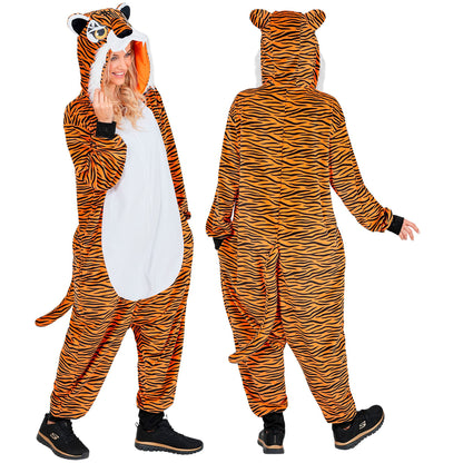 Widmann Plüsch Tiger Kostüm Overall Onesie mit Kapuze Ansicht – Detailansicht
