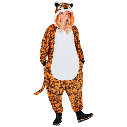 Widmann Plüsch Tiger Kostüm Overall Onesie mit Kapuze Ansicht – Seitenansicht