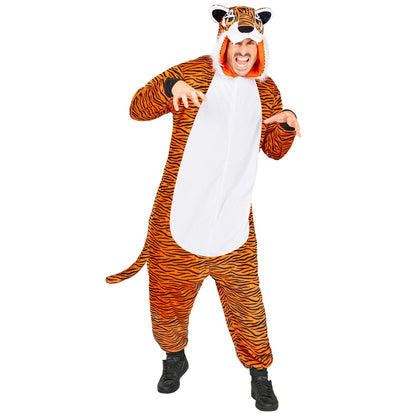 Widmann Plüsch Tiger Kostüm Overall Onesie mit Kapuze Ansicht – Rückansicht