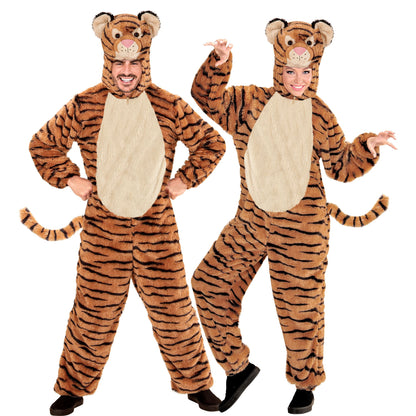 "TIGER SOFT PLÜSCHKOSTÜM" (Overall mit Kapuze und Maske) – Vorderansicht