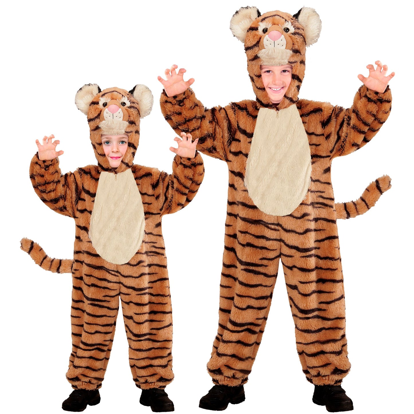 "TIGER SOFT PLÜSCHKOSTÜM" (Overall mit Kapuzeund Maske) – Vorderansicht
