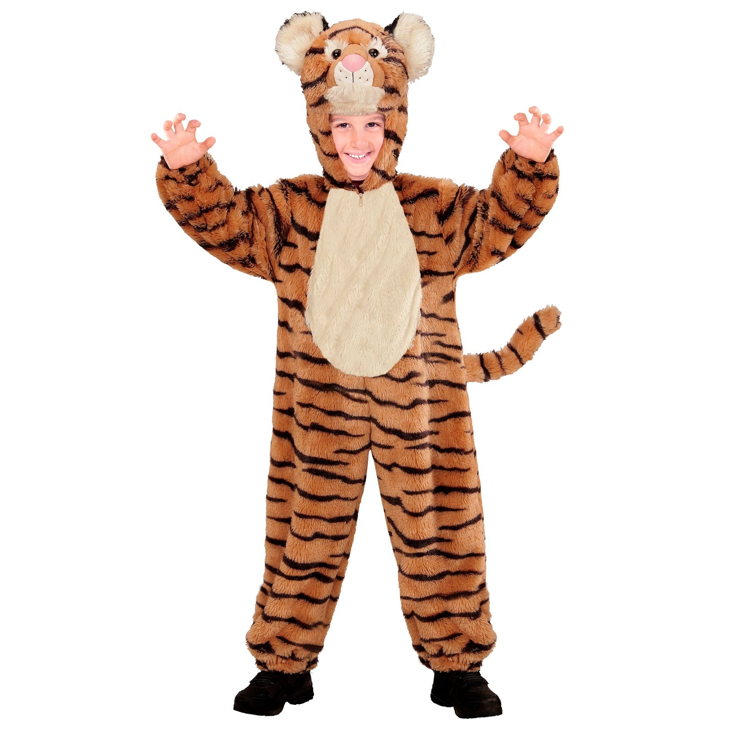 "TIGER SOFT PLÜSCHKOSTÜM" (Overall mit Kapuzeund Maske) – Detailansicht