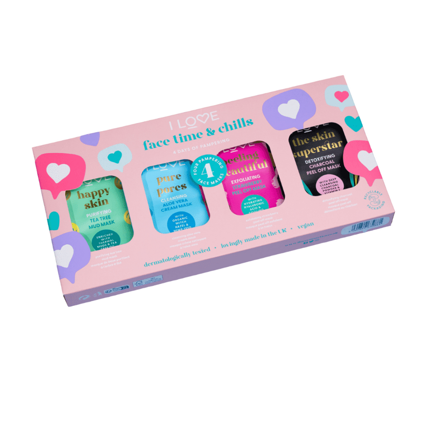I Love Hautpflegeset Time & Chills Set I Love: Beautiful Peeling, Peeling, Sheet Mask, For Face, 10 ml + Skin Superstar, Deto