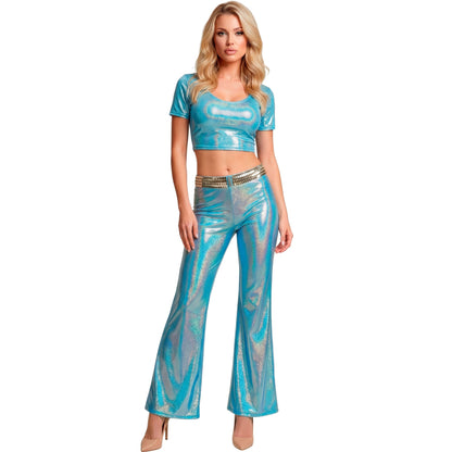 "TOP IN HOLOGRAPHISCHEM STOFF IN BLAU" – Detailansicht