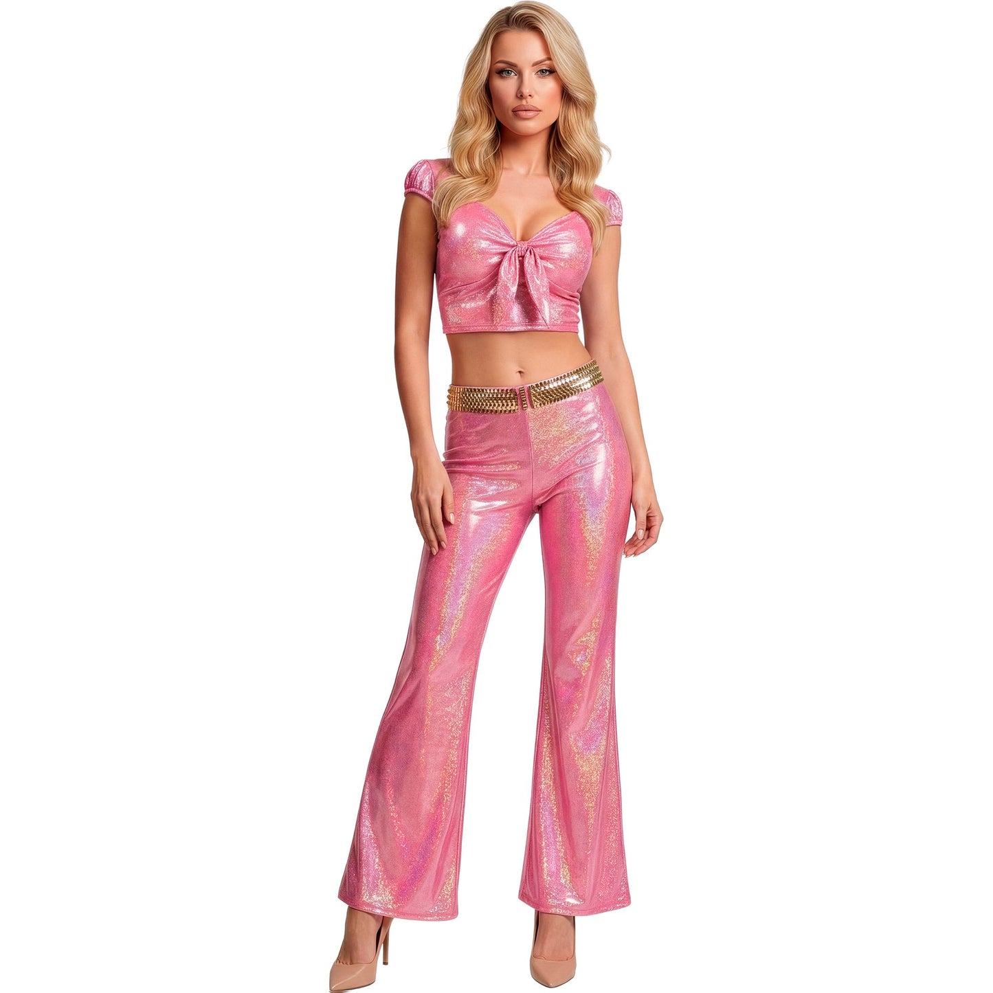 "TOP IN HOLOGRAPHISCHEM STOFF IN ROSA MIT SCHLEIFE" – Detailansicht