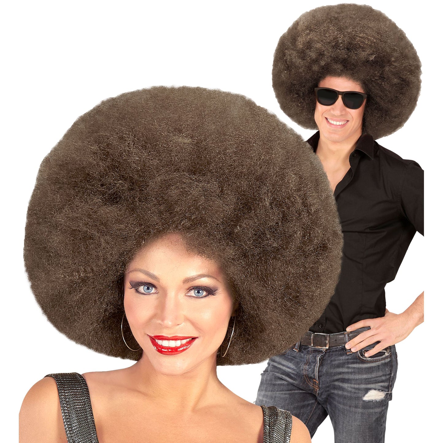 Top Quality "KAFFEEBRAUNE RIESEN AFRO PERÜCKE" in Polybag – Vorderansicht