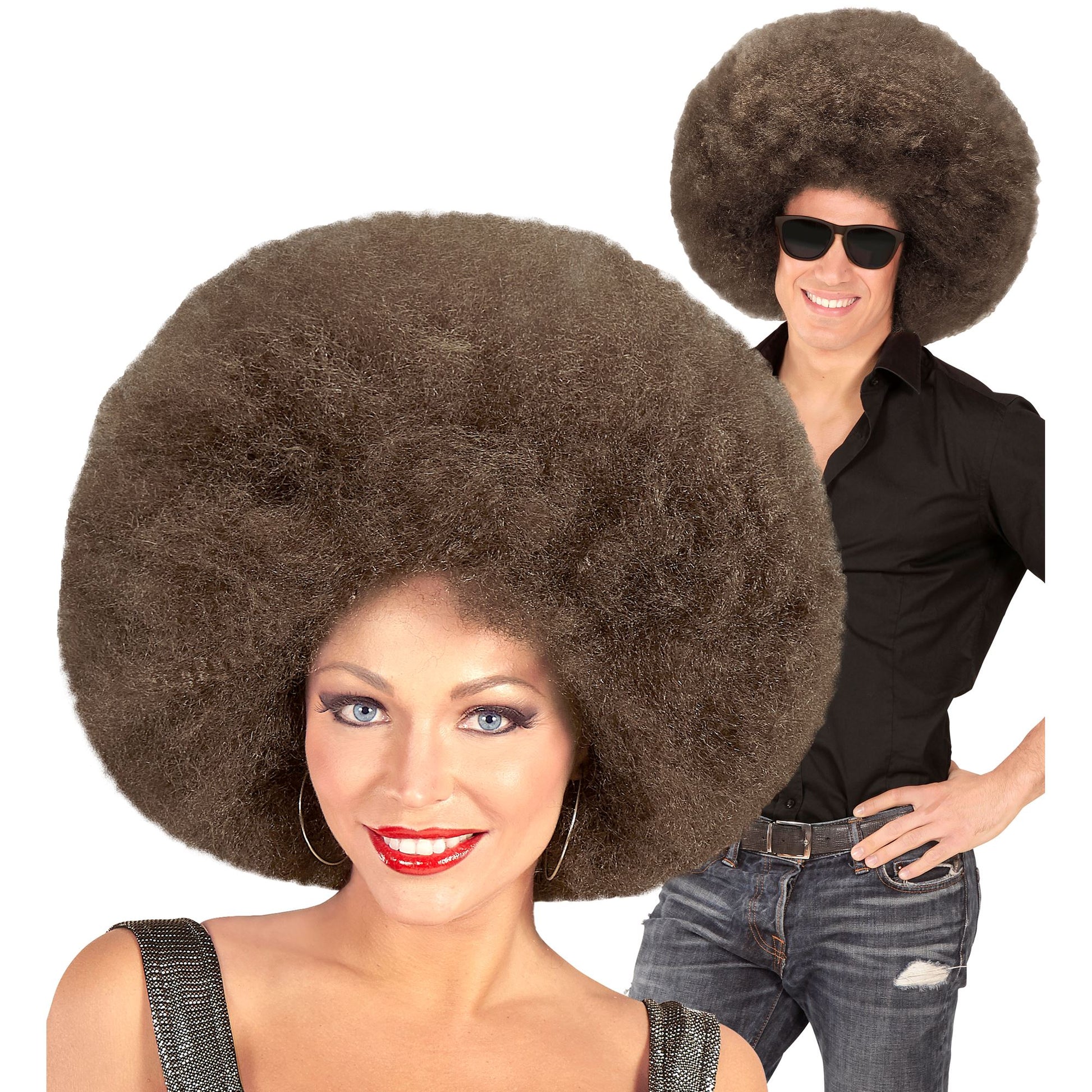 Top Quality "KAFFEEBRAUNE RIESEN AFRO PERÜCKE" in Polybag – Vorderansicht