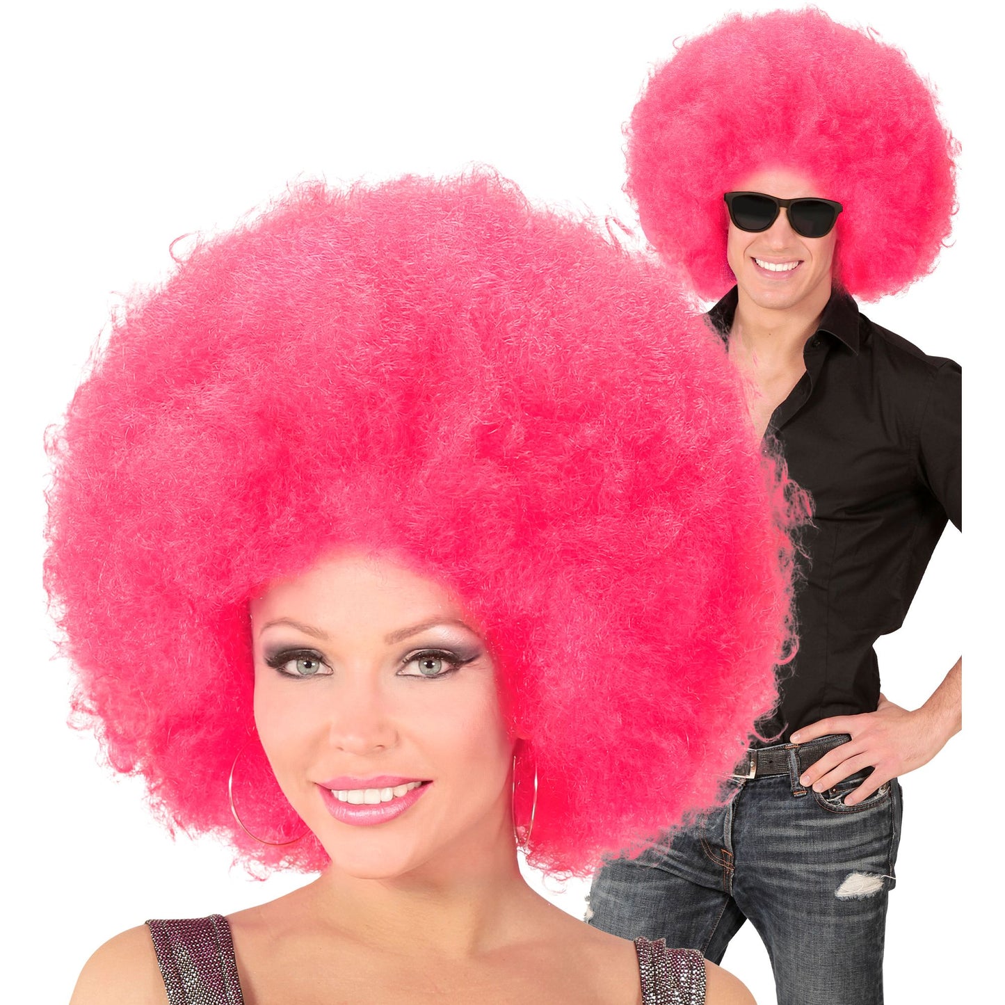 Top Quality "PINKE RIESEN AFRO PERÜCKE" in Polybag – Vorderansicht