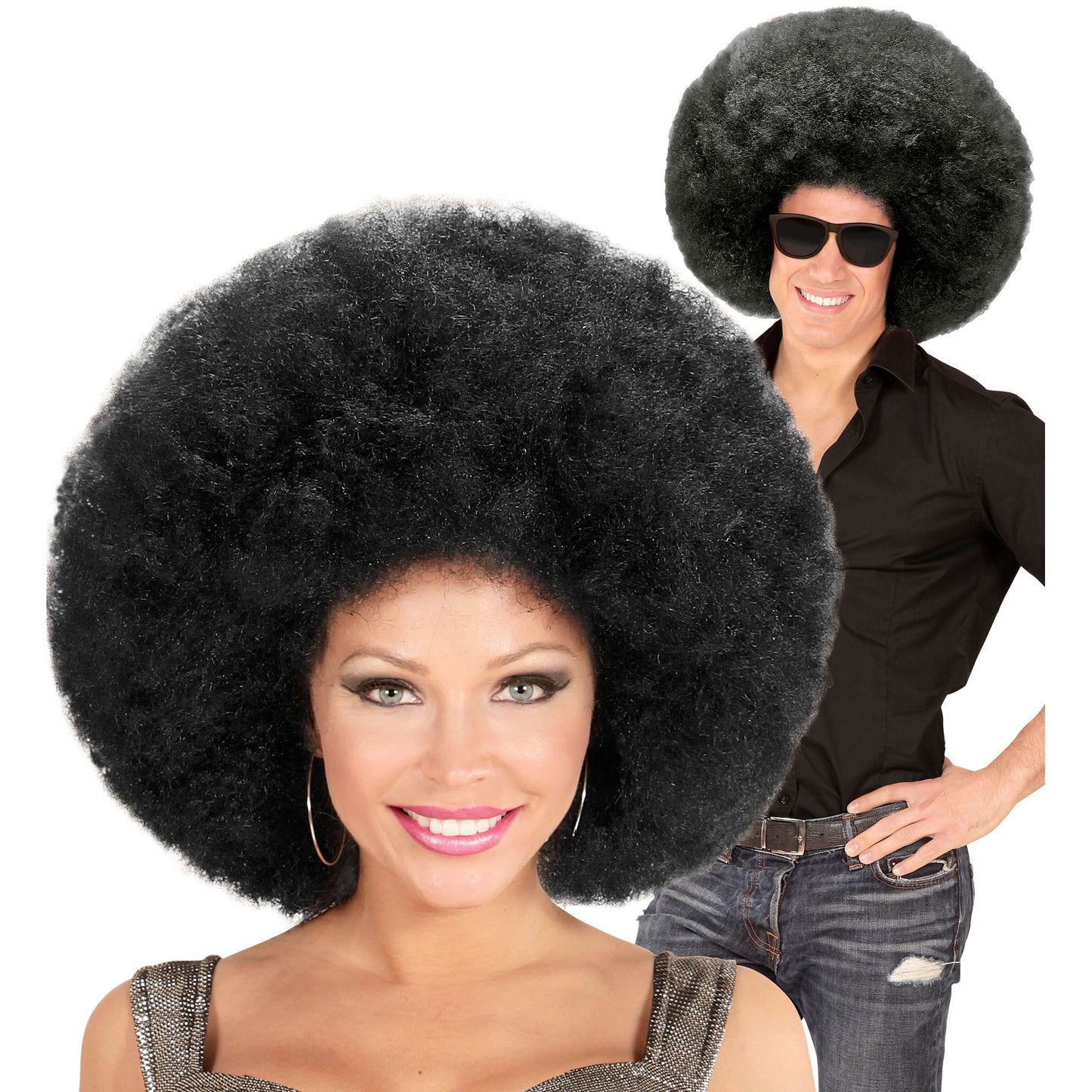 Top Quality "SCHWARZE RIESEN AFRO PERÜCKE" in Polybag – Vorderansicht