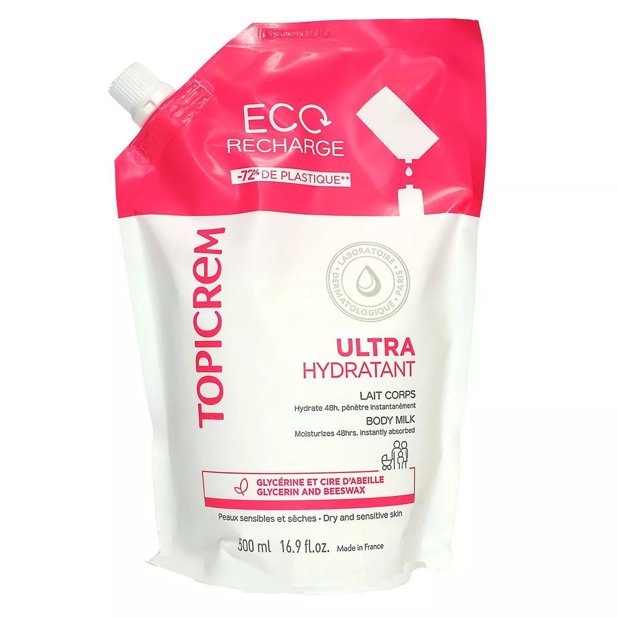 Topicrem, Ultra Hydratant, Feuchtigkeitsspendend, Körpermilch, Nachfüllen, Täglich, 500 ml