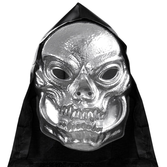 "TOTANKOPF MASKE METALLISCHER LOOK AUS KUNSTSTOFF MIT KAPUZE" – Vorderansicht