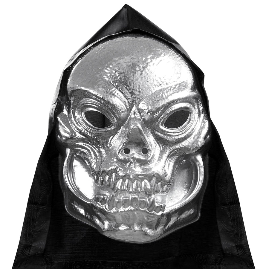 "TOTANKOPF MASKE METALLISCHER LOOK AUS KUNSTSTOFF MIT KAPUZE" – Vorderansicht