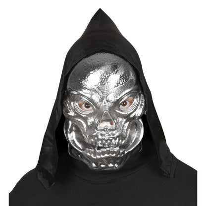 "TOTANKOPF MASKE METALLISCHER LOOK AUS KUNSTSTOFF MIT KAPUZE" – Detailansicht