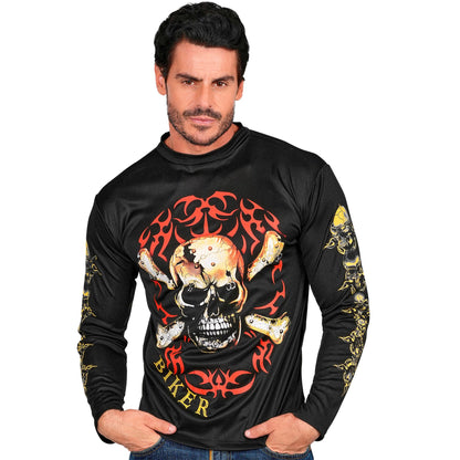 "TOTENKOPF BIKER T-SHIRT MIT GEKREUZTEN KNOCHEN" – Vorderansicht