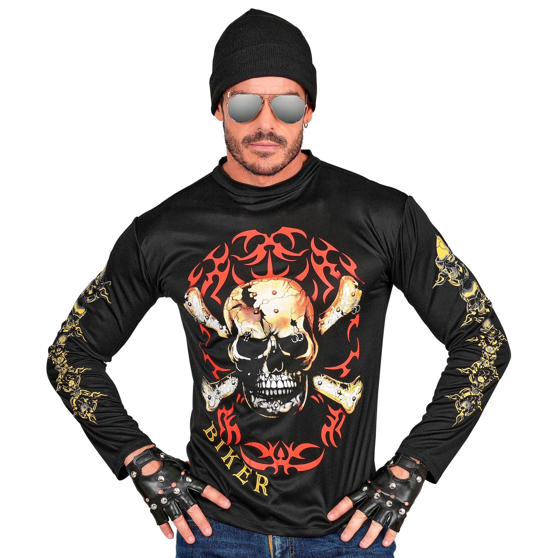 "TOTENKOPF BIKER T-SHIRT MIT GEKREUZTEN KNOCHEN" – Detailansicht