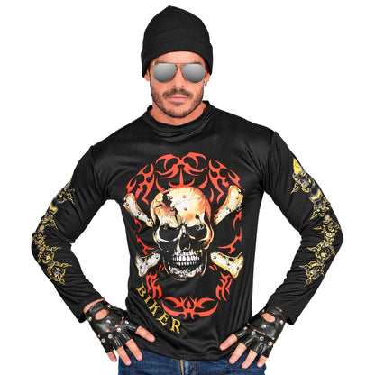 "TOTENKOPF BIKER T-SHIRT MIT GEKREUZTEN KNOCHEN" – Detailansicht