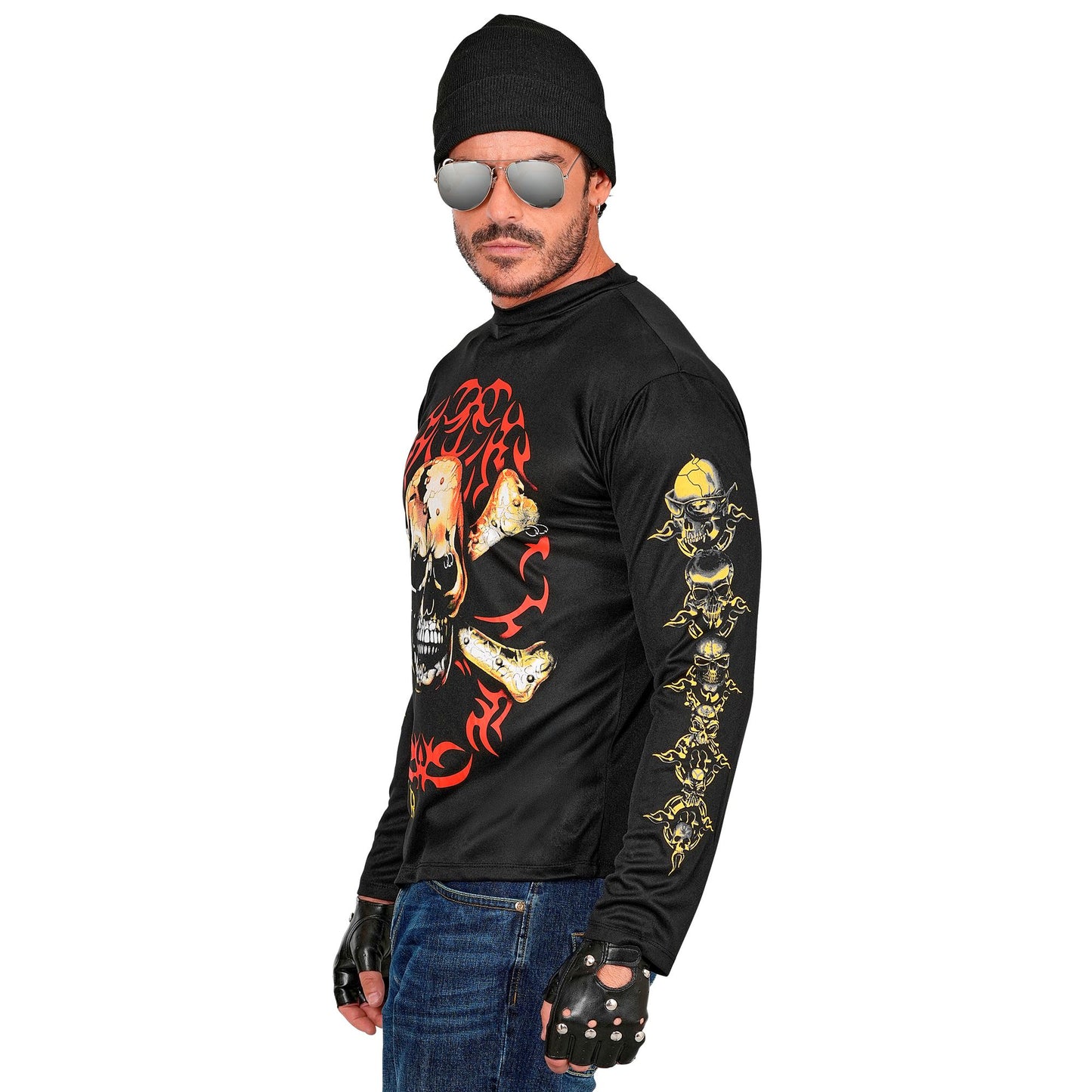 "TOTENKOPF BIKER T-SHIRT MIT GEKREUZTEN KNOCHEN" – Ansicht 3