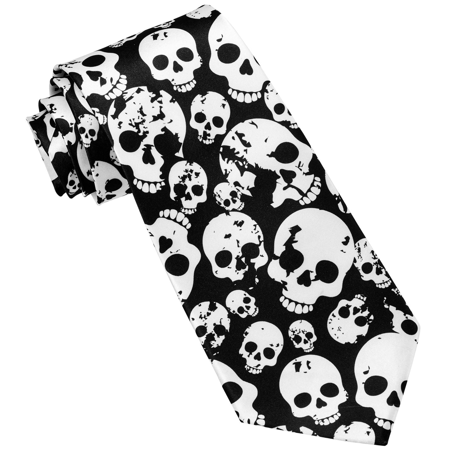 "TOTENKOPF & KNOCHEN KRAWATTE" aus Satin – Vorderansicht