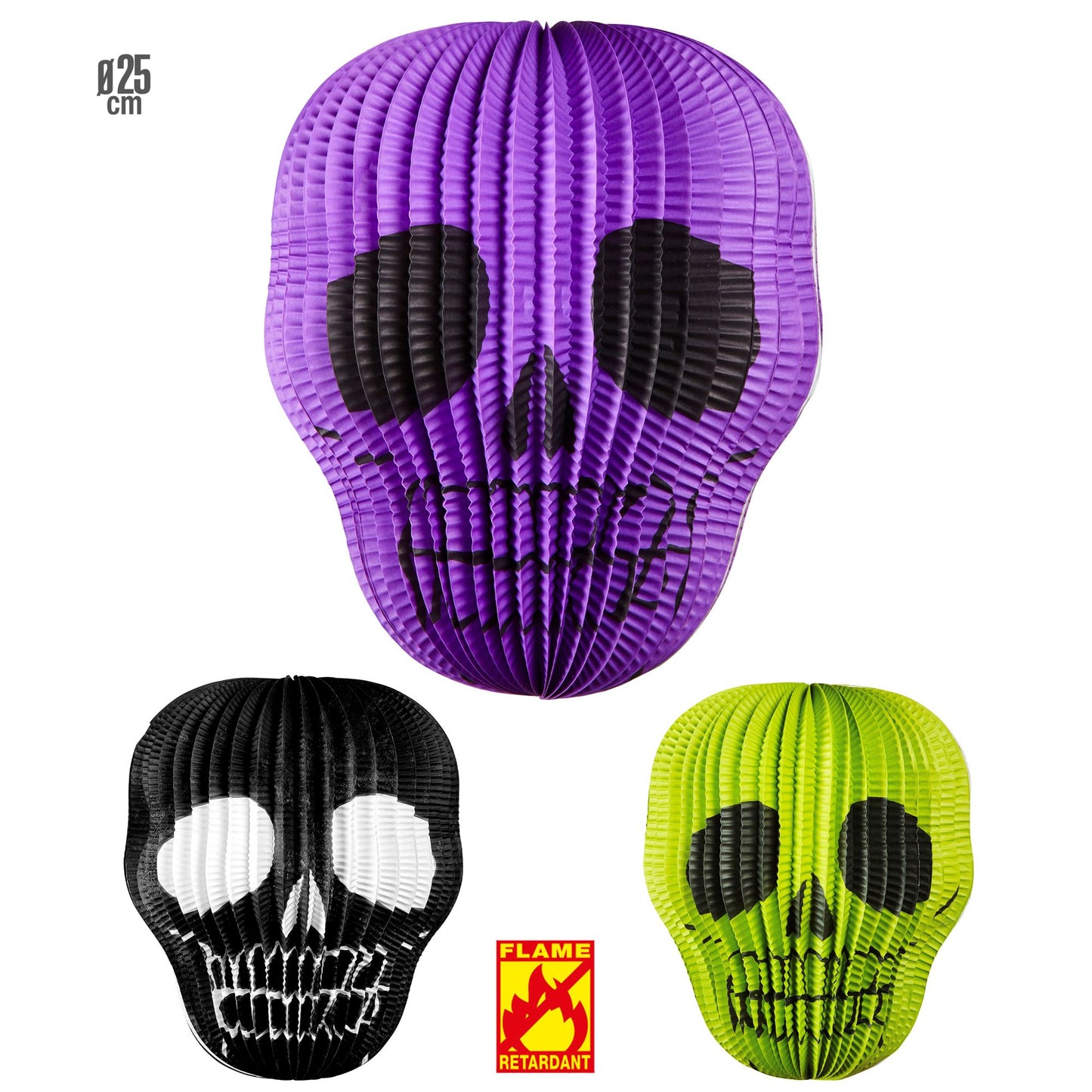 "TOTENKOPF LAMPION" Ø 25 cm - 3 Farben sortiert. - schwer entflammbar – Vorderansicht