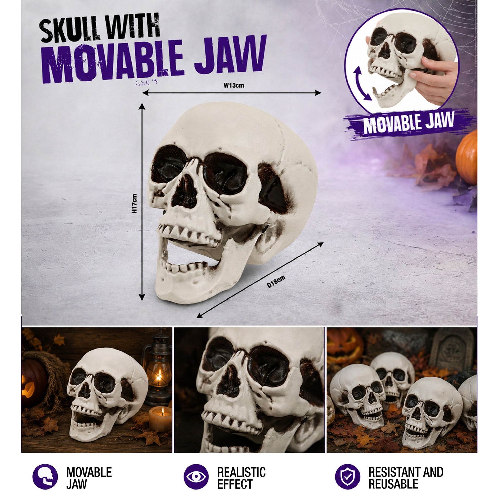 "TOTENKOPF MIT BEWEGLICHEM KIEFER" 18 cm – Ansicht 6