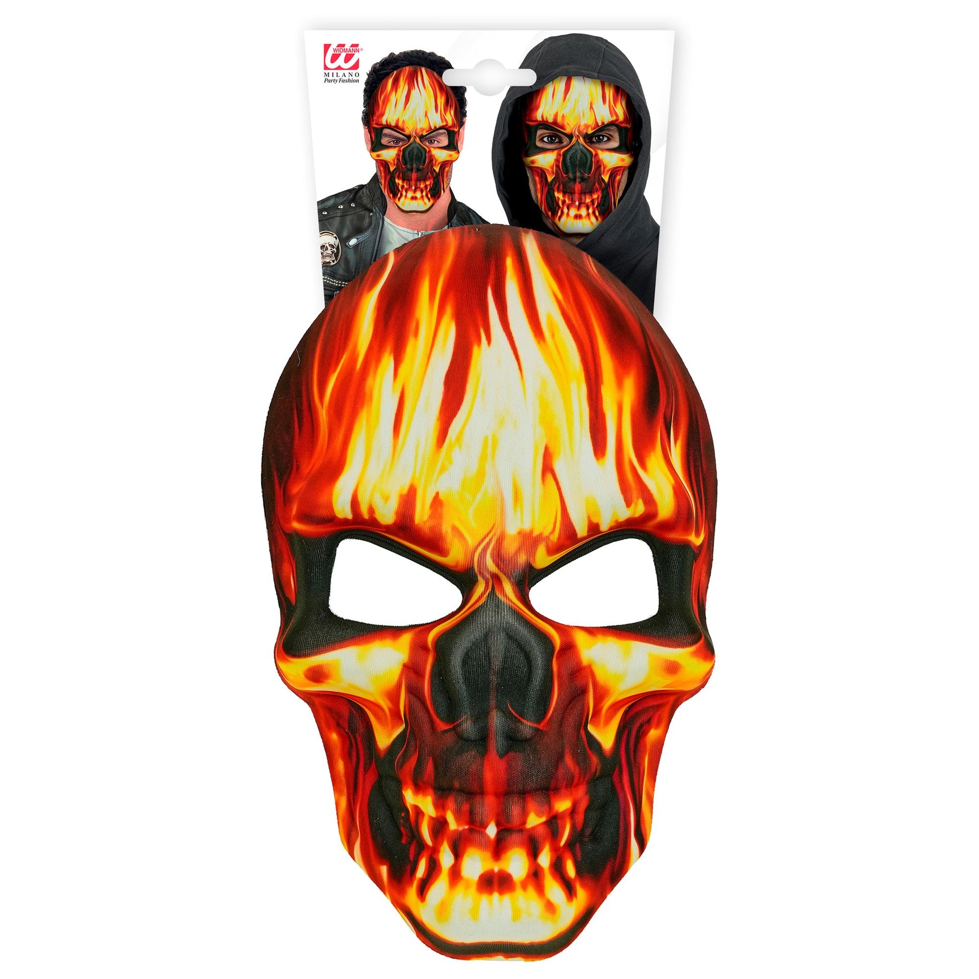 "TOTENKOPFMASKE IN FLAMMEN AUS STOFF" – Detailansicht
