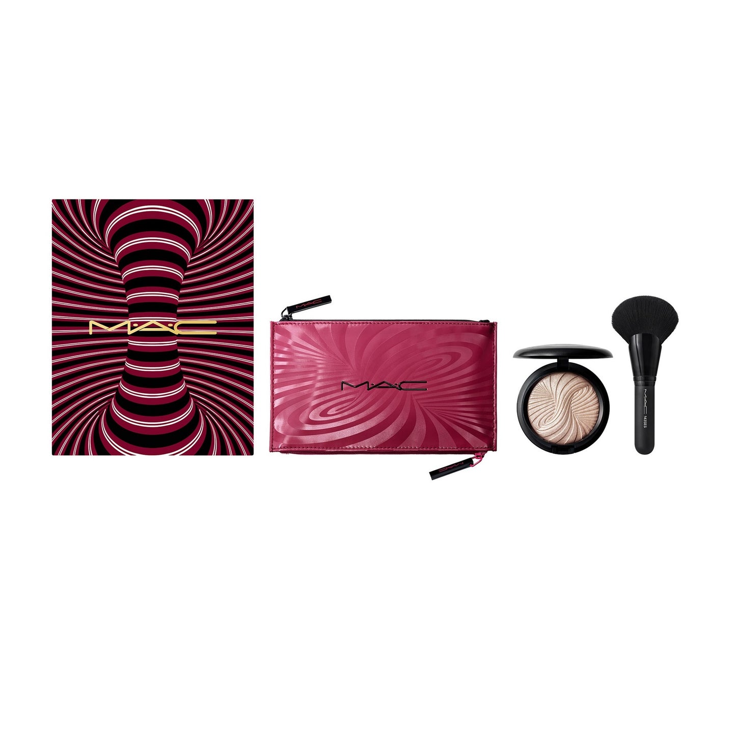 MAC Schminkset Trick Of The Light Extra Dimension Skinfinish Kit Set MAC: Textile Makeup Bag, Burgundy + MAC, Multi Face Brus