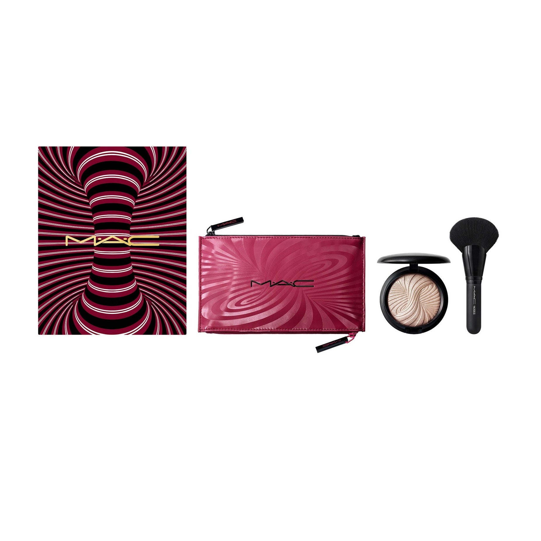 MAC Schminkset Trick Of The Light Extra Dimension Skinfinish Kit Set MAC: Textile Makeup Bag, Burgundy + MAC, Multi Face Brus