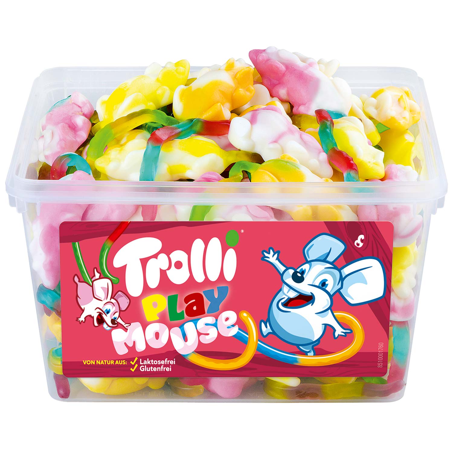 Trolli Playmouse 75 Stück Schaumzucker Fruchtgummi Süssigkeiten Plastikdose – Produktansicht