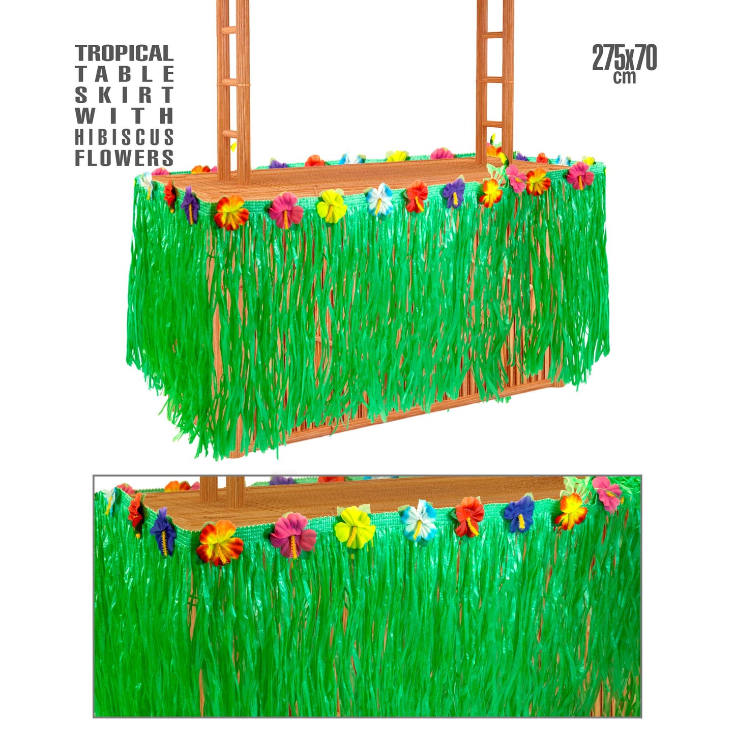 "TROPISCHE TISCHDEKO MIT HIBISKUSBLÜTEN" 2,75 m – Vorderansicht