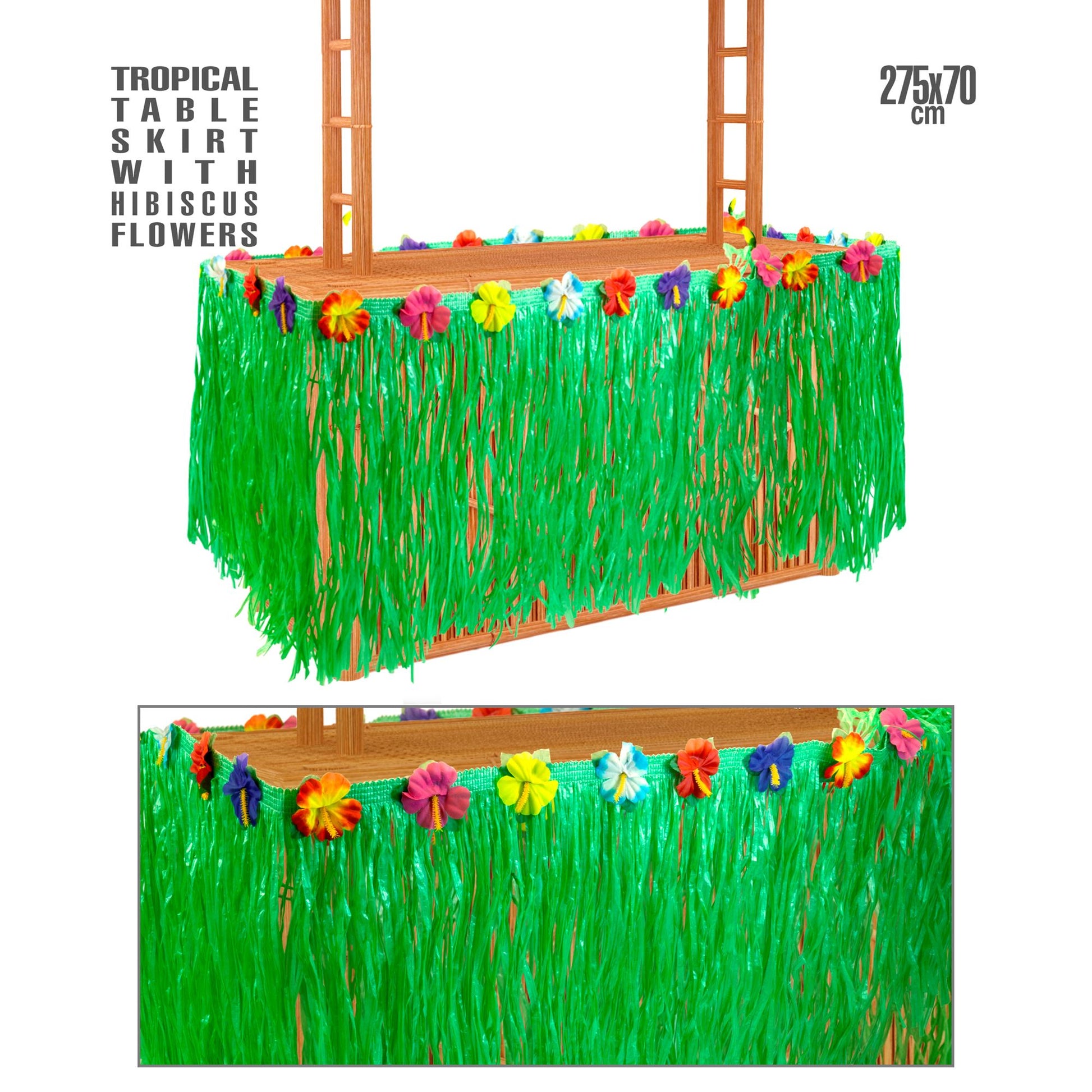 "TROPISCHE TISCHDEKO MIT HIBISKUSBLÜTEN" 2,75 m – Vorderansicht