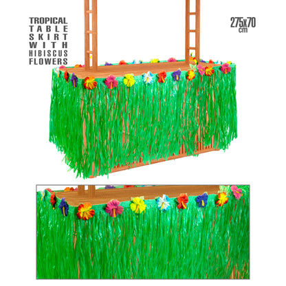 "TROPISCHE TISCHDEKO MIT HIBISKUSBLÜTEN" 2,75 m – Vorderansicht