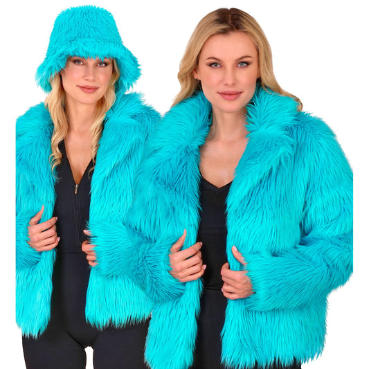 "TÜRKISE DAMEN PLÜSCHJACKE" – Vorderansicht