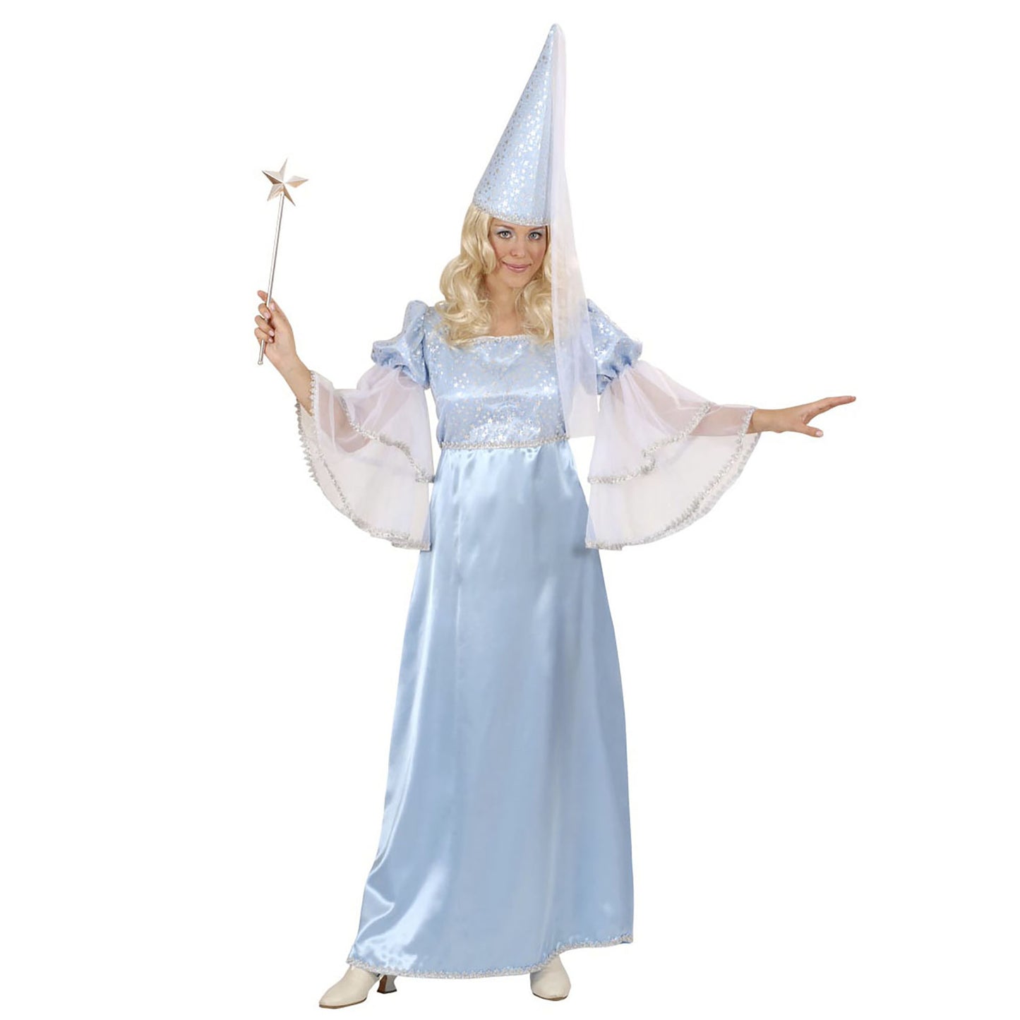 "TÜRKISE FEE" (Kleid, Hut mit Schleier) – Vorderansicht