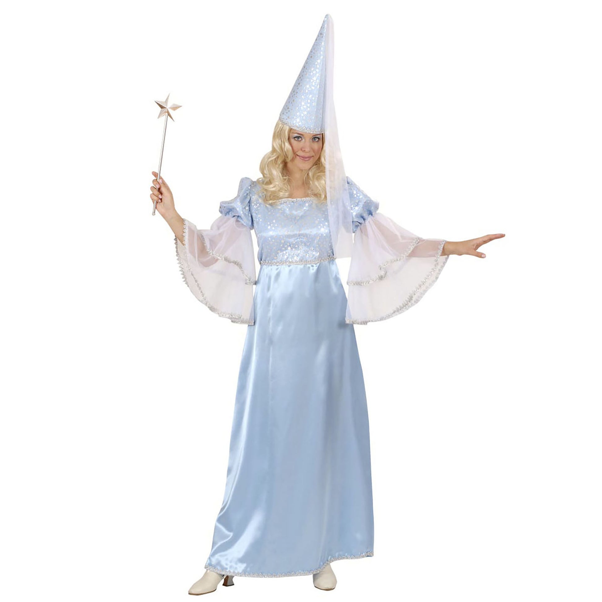 "TÜRKISE FEE" (Kleid, Hut mit Schleier) – Vorderansicht