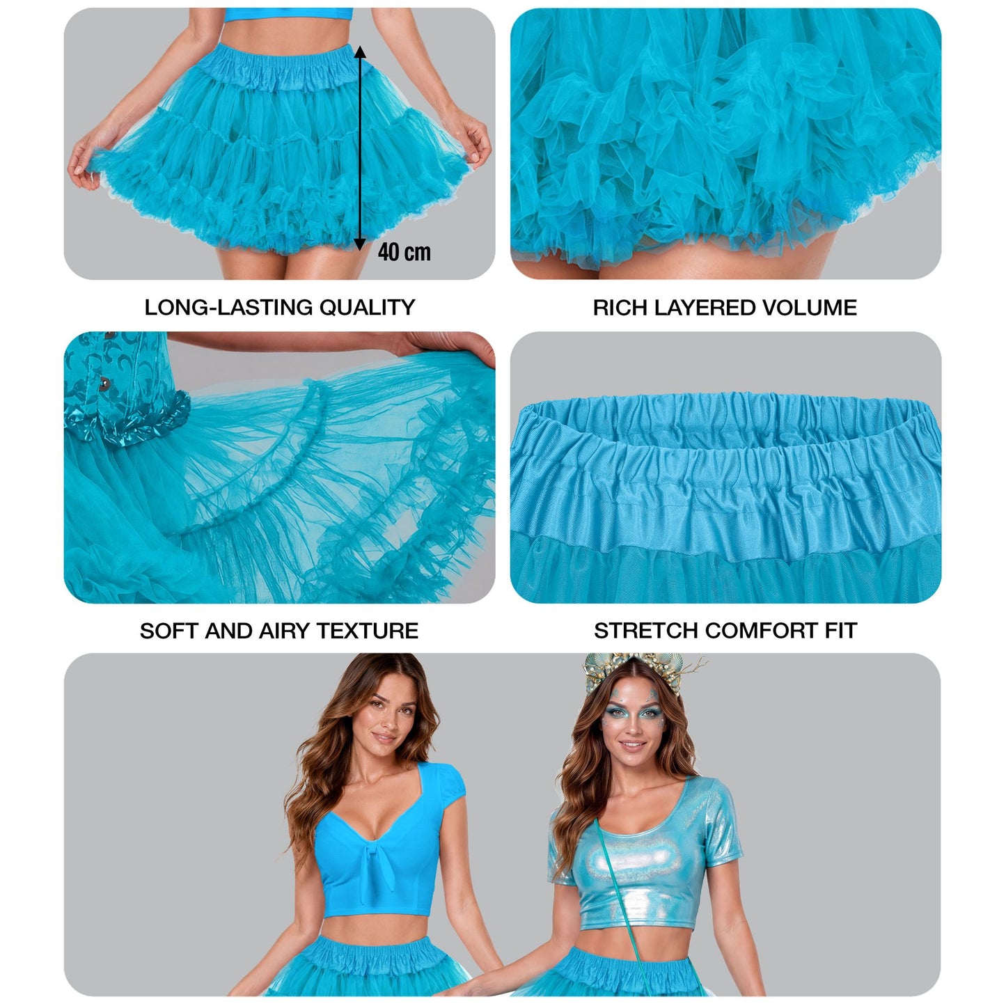 "TÜRKISER TUTU PETTICOAT" weicher mehrlagiger Tüll – Ansicht 6